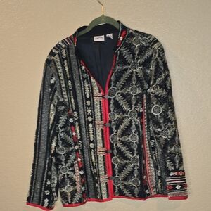 CHICOS BEAUTIFUL Black and Red With Gold Embroidered BLAZER. SIZE 3/XL